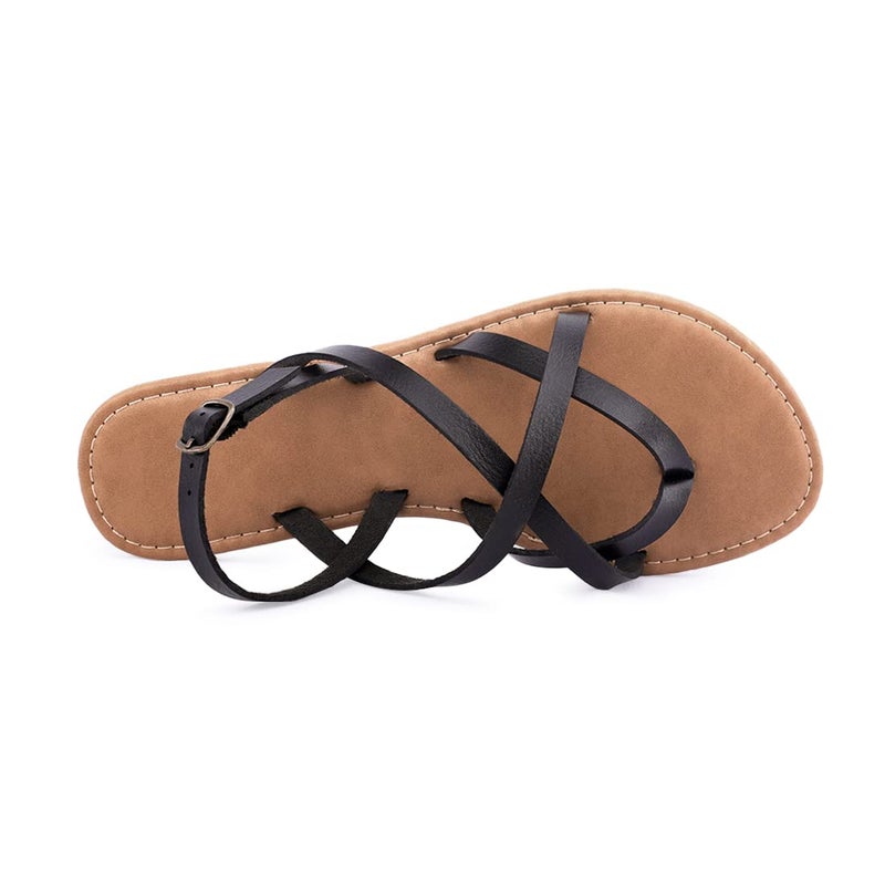 Huayuanwell Women's Gladiator Flat Sandals Fisherman Strappy Sandals Ankle Strap Sandals (9, Black) - Image 3